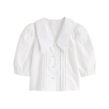 Load image into Gallery viewer, 2022 Summer New Simple Short Sleeve Women Tops Temperament All-match French Style Vintage Shirts Solid Office Lady Blusas