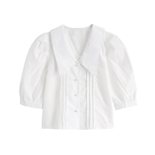 2022 Summer New Simple Short Sleeve Women Tops Temperament All-match French Style Vintage Shirts Solid Office Lady Blusas