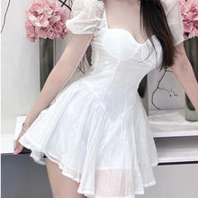 Load image into Gallery viewer, 2022 Summer New Women Dress Sexy Square Neck Pleated Puff Sleeve young girl Mini Dress Sweet Slim Elegant Fairy vestido