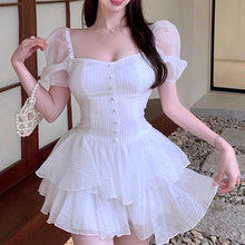 Load image into Gallery viewer, 2022 Summer New Women Dress Sexy Square Neck Pleated Puff Sleeve young girl Mini Dress Sweet Slim Elegant Fairy vestido