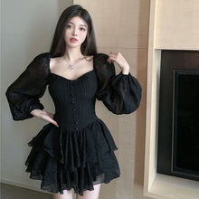 Load image into Gallery viewer, 2022 Summer New Women Dress Sexy Square Neck Pleated Puff Sleeve young girl Mini Dress Sweet Slim Elegant Fairy vestido