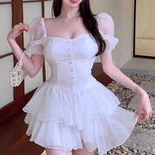 Load image into Gallery viewer, 2022 Summer New Women Dress Sexy Square Neck Pleated Puff Sleeve young girl Mini Dress Sweet Slim Elegant Fairy vestido