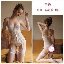 Load image into Gallery viewer, 2022 Summer New Women Sexy Lingerie Gothic Sexy Mesh See-through Cross Strap Tights Suit Temptation Maid Cosplay Uniform 2Pcs