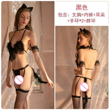 Load image into Gallery viewer, 2022 Summer New Women Sleepwear Night Sleep Dress Cute Cat Girl Role Play Costume Sexy  Sling Perspective Erotic Lingerie 5Pcs