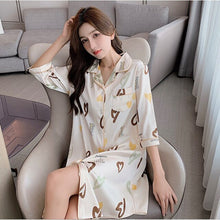 Load image into Gallery viewer, 2022 Summer Plus Size Short Sleeve Sexy Silk Satin Print Nightgowns for Women Loose Sleepwear Nightdress Night Dress Home Nighty