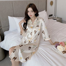 Load image into Gallery viewer, 2022 Summer Plus Size Short Sleeve Sexy Silk Satin Print Nightgowns for Women Loose Sleepwear Nightdress Night Dress Home Nighty