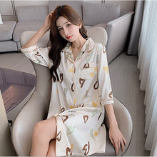 Load image into Gallery viewer, 2022 Summer Plus Size Short Sleeve Sexy Silk Satin Print Nightgowns for Women Loose Sleepwear Nightdress Night Dress Home Nighty