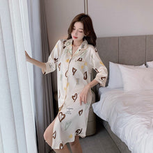 Load image into Gallery viewer, 2022 Summer Plus Size Short Sleeve Sexy Silk Satin Print Nightgowns for Women Loose Sleepwear Nightdress Night Dress Home Nighty