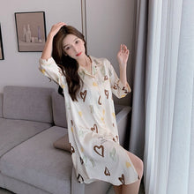 Load image into Gallery viewer, 2022 Summer Plus Size Short Sleeve Sexy Silk Satin Print Nightgowns for Women Loose Sleepwear Nightdress Night Dress Home Nighty