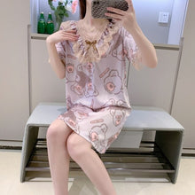 Load image into Gallery viewer, 2022 Summer Plus Size Short Sleeve Sexy V-neck Leopard Silk Satin Nightgown for Women Cute Lace Sleepwear Nightdress Night Dress