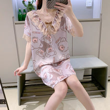 Load image into Gallery viewer, 2022 Summer Plus Size Short Sleeve Sexy V-neck Leopard Silk Satin Nightgown for Women Cute Lace Sleepwear Nightdress Night Dress