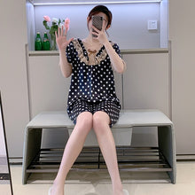 Load image into Gallery viewer, 2022 Summer Plus Size Short Sleeve Sexy V-neck Leopard Silk Satin Nightgown for Women Cute Lace Sleepwear Nightdress Night Dress