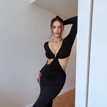 Load image into Gallery viewer, 2022 Summer Sexy Backless Cutout Maxi Dress Club Party Outfits for Women Long Sleeves Black Elegant Straps Prom Dresses Casual