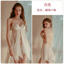 Load image into Gallery viewer, 2022 Summer Sexy Nightgown for Women Lace Split Backless Strap Nightdress With Thong Suit Sleepwear Temptation Night Sleep Dress