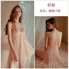Load image into Gallery viewer, 2022 Summer Sexy Nightgown for Women Lace Split Backless Strap Nightdress With Thong Suit Sleepwear Temptation Night Sleep Dress