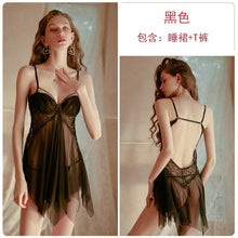 Load image into Gallery viewer, 2022 Summer Sexy Nightgown for Women Lace Split Backless Strap Nightdress With Thong Suit Sleepwear Temptation Night Sleep Dress