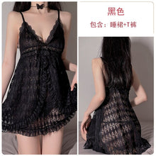 Load image into Gallery viewer, 2022 Summer Sexy Pajamas Dress for Women Sweet Lace Sling Ruffle Perspective Ultra-Thin Nightdress Temptation Home Nightwear