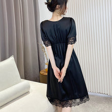 Load image into Gallery viewer, 2022 Summer Short Sleeve Sexy Lace V-neck Silk Satin Nightgown for Women Cute Court Sleepwear Nightdress Night Dress Home Nighty