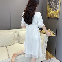 Load image into Gallery viewer, 2022 Summer Short Sleeve Sexy Lace V-neck Silk Satin Nightgown for Women Cute Court Sleepwear Nightdress Night Dress Home Nighty