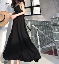 Load image into Gallery viewer, 2022 Summer Temperament Small Black Skirt Beach Seaside Holiday Bareback Thin High Waist Suspender Long Dress