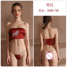 Load image into Gallery viewer, 2022 Summer Women Sexy Vintage Satin Embroidered Tube Top + Thong Chinese Style Two Piece Suit Seduction Bandage Erotic Lingerie