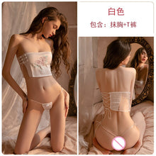 Load image into Gallery viewer, 2022 Summer Women Sexy Vintage Satin Embroidered Tube Top + Thong Chinese Style Two Piece Suit Seduction Bandage Erotic Lingerie