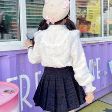 Load image into Gallery viewer, 2022 Sweet Beading Kawaii Blouses Women New Spliced Lace Shirts Schoolgirl Single Breasted Diamonds White Lolita Tops Spring