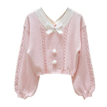 Load image into Gallery viewer, 2022 Sweet New V-neck Crop Knit Pullover Fashion Fresh Bow Sweater Cute Long Sleeve Japan Style Spring Kawaii Jumper Femme