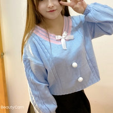 Load image into Gallery viewer, 2022 Sweet New V-neck Crop Knit Pullover Fashion Fresh Bow Sweater Cute Long Sleeve Japan Style Spring Kawaii Jumper Femme