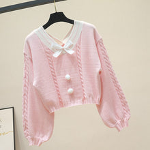Load image into Gallery viewer, 2022 Sweet New V-neck Crop Knit Pullover Fashion Fresh Bow Sweater Cute Long Sleeve Japan Style Spring Kawaii Jumper Femme