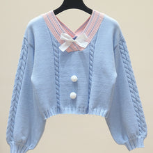 Load image into Gallery viewer, 2022 Sweet New V-neck Crop Knit Pullover Fashion Fresh Bow Sweater Cute Long Sleeve Japan Style Spring Kawaii Jumper Femme
