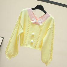 Load image into Gallery viewer, 2022 Sweet New V-neck Crop Knit Pullover Fashion Fresh Bow Sweater Cute Long Sleeve Japan Style Spring Kawaii Jumper Femme