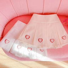 Load image into Gallery viewer, 2022 Teen Girls Cute Heart Mini Skirts High Waist Cartoon Kawaii Skirt Preppy Style Spring White Pleated Jupe Japanese New