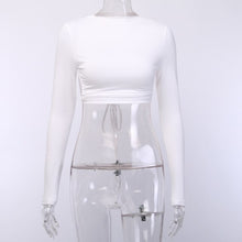 Load image into Gallery viewer, 2022 White Long Sleeve Crop Top Women Fashion Elegant Spring Autumn 90s T Shirts Sexy Casual O Neck
