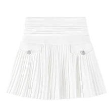 Load image into Gallery viewer, 2022 White Pleated Skirts Sexy Casual Slim College Women High Waist Mini Metal Letter D A-Line Clubwear Korean Fashion Style