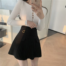 Load image into Gallery viewer, 2022 White Pleated Skirts Sexy Casual Slim College Women High Waist Mini Metal Letter D A-Line Clubwear Korean Fashion Style