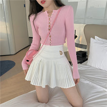 Load image into Gallery viewer, 2022 White Pleated Skirts Sexy Casual Slim College Women High Waist Mini Metal Letter D A-Line Clubwear Korean Fashion Style