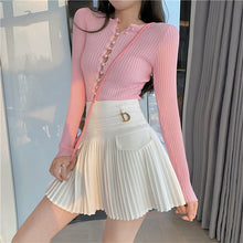 Load image into Gallery viewer, 2022 White Pleated Skirts Sexy Casual Slim College Women High Waist Mini Metal Letter D A-Line Clubwear Korean Fashion Style