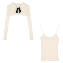 Load image into Gallery viewer, 2022 Winter New Korean Fashion Lace-up Solid Color Long-sleeved Cardigan Women + Sexy Slim Knitted Camisole Two-piece Suit