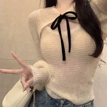Load image into Gallery viewer, 2022 Winter New Korean Fashion Lace-up Solid Color Long-sleeved Cardigan Women + Sexy Slim Knitted Camisole Two-piece Suit