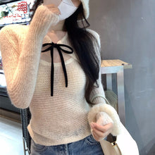 Load image into Gallery viewer, 2022 Winter New Korean Fashion Lace-up Solid Color Long-sleeved Cardigan Women + Sexy Slim Knitted Camisole Two-piece Suit