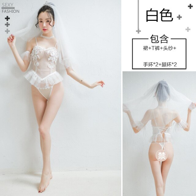 2022 Women Erotic Lingerie Sexy Mesh See-through Role Play Bride Temptation Pajama Set Cute Princess Skirt Adult Thin Sleepwear