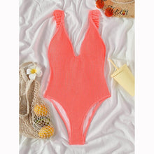 Load image into Gallery viewer, 2022 Women One Piece Swimsuit Rib Female Swimwear Sexy Sold Monokini Ruffle Bathing Suit Beachwear Swimming Suits WomenSwimsuit