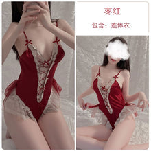 Load image into Gallery viewer, 2022 Women Sweet Kawaii Lace Deep V Neck Bandage Bride Wedding Lingerie Lolita Princess Uniform Sexy Perspective Erotic Lingerie