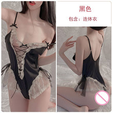 Load image into Gallery viewer, 2022 Women Sweet Kawaii Lace Deep V Neck Bandage Bride Wedding Lingerie Lolita Princess Uniform Sexy Perspective Erotic Lingerie