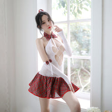 Load image into Gallery viewer, 2022 Women&#39;s Erotic Lingerie Set Sexy Student Uniform Temptation Short Skirt Suit Student Hollow Transparent Mini Pleated Skirt
