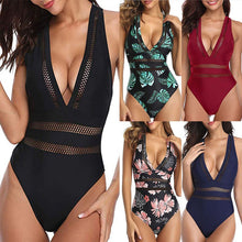 Load image into Gallery viewer, 2022 Women&#39;s One Piece Swimsuit Black Mesh V-neck Cross Sexy Swimsuit Swimwear Women Bathing Suits Woman High Waist Bikini