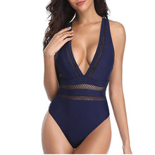 Load image into Gallery viewer, 2022 Women&#39;s One Piece Swimsuit Black Mesh V-neck Cross Sexy Swimsuit Swimwear Women Bathing Suits Woman High Waist Bikini