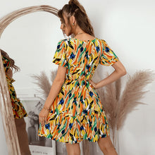 Load image into Gallery viewer, 2022 Women&#39;s Ruffles V Neck Bow Dress Summer Print Short Sleeve Ladies Jumper Casual Lace Up High Waist Female Mini Vestidos