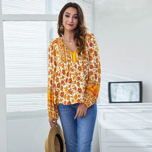 Load image into Gallery viewer, 2022 Women&#39;s V Neck Floral Print Blouse Fasnhion Loose Long Sleeve Ladies Jumper Tops Casual Oversize All Match Female Blouses